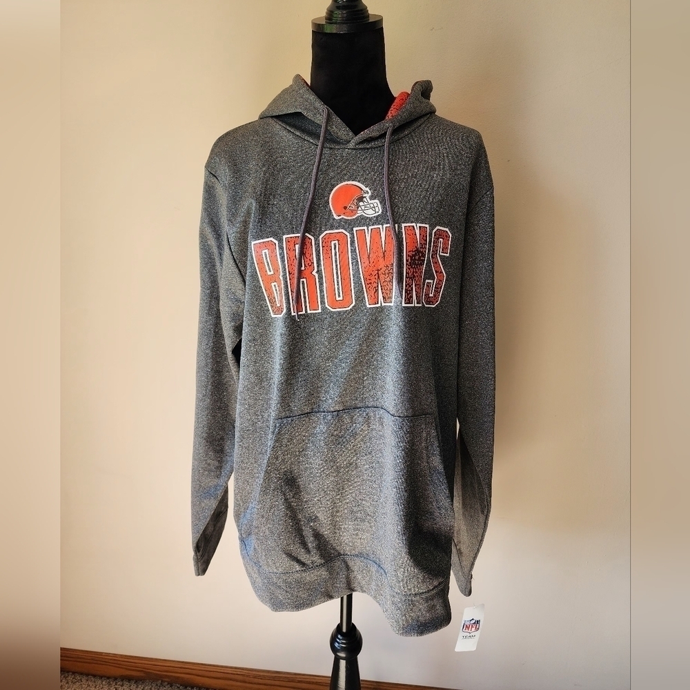 NWT NFL Team Apparel Cleveland Browns Men's Gray Hoodie Size L.